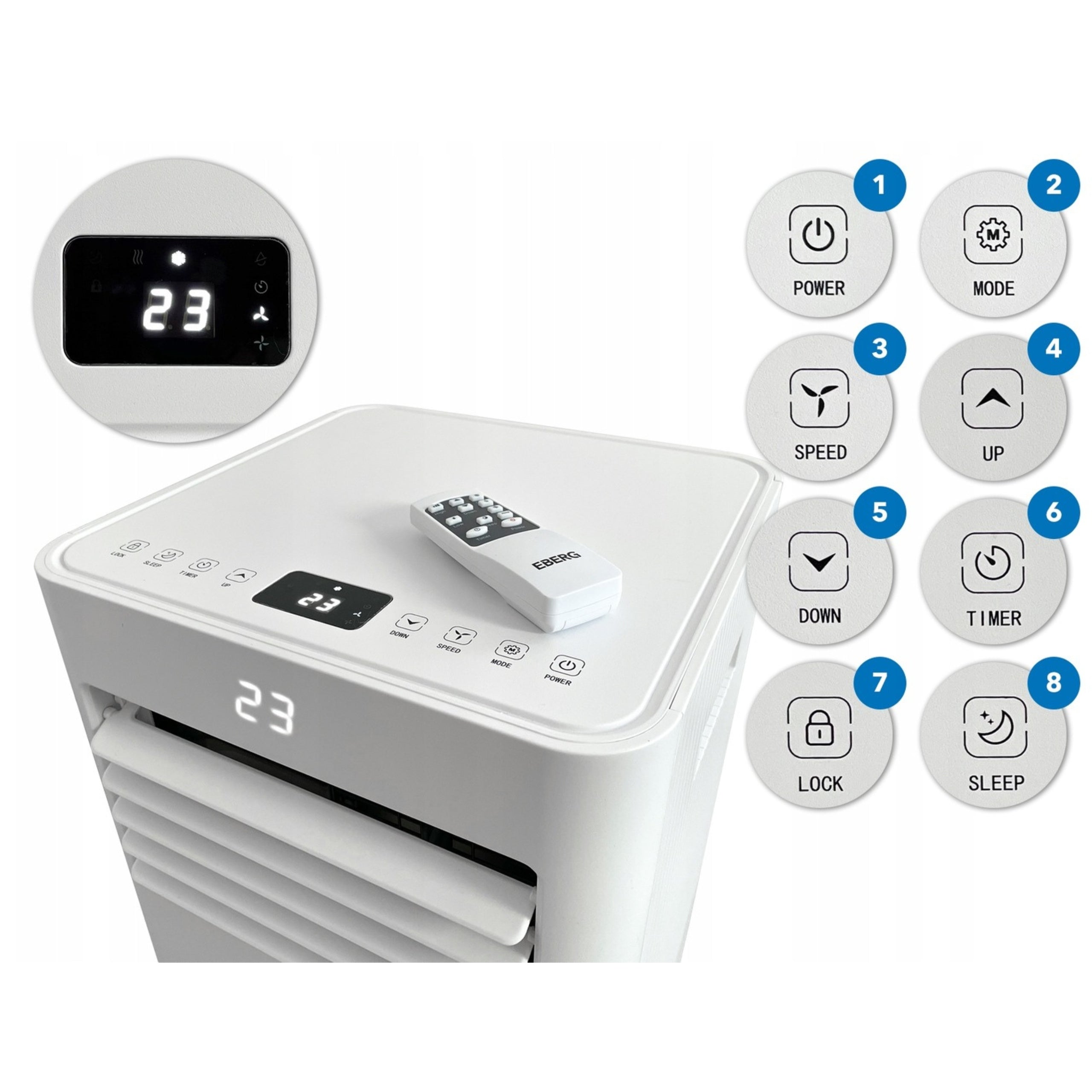 Portable air conditioner EBERG RIO 3kW 2xLED 3in1 WiFi remote control quiet efficient Power 3000 W