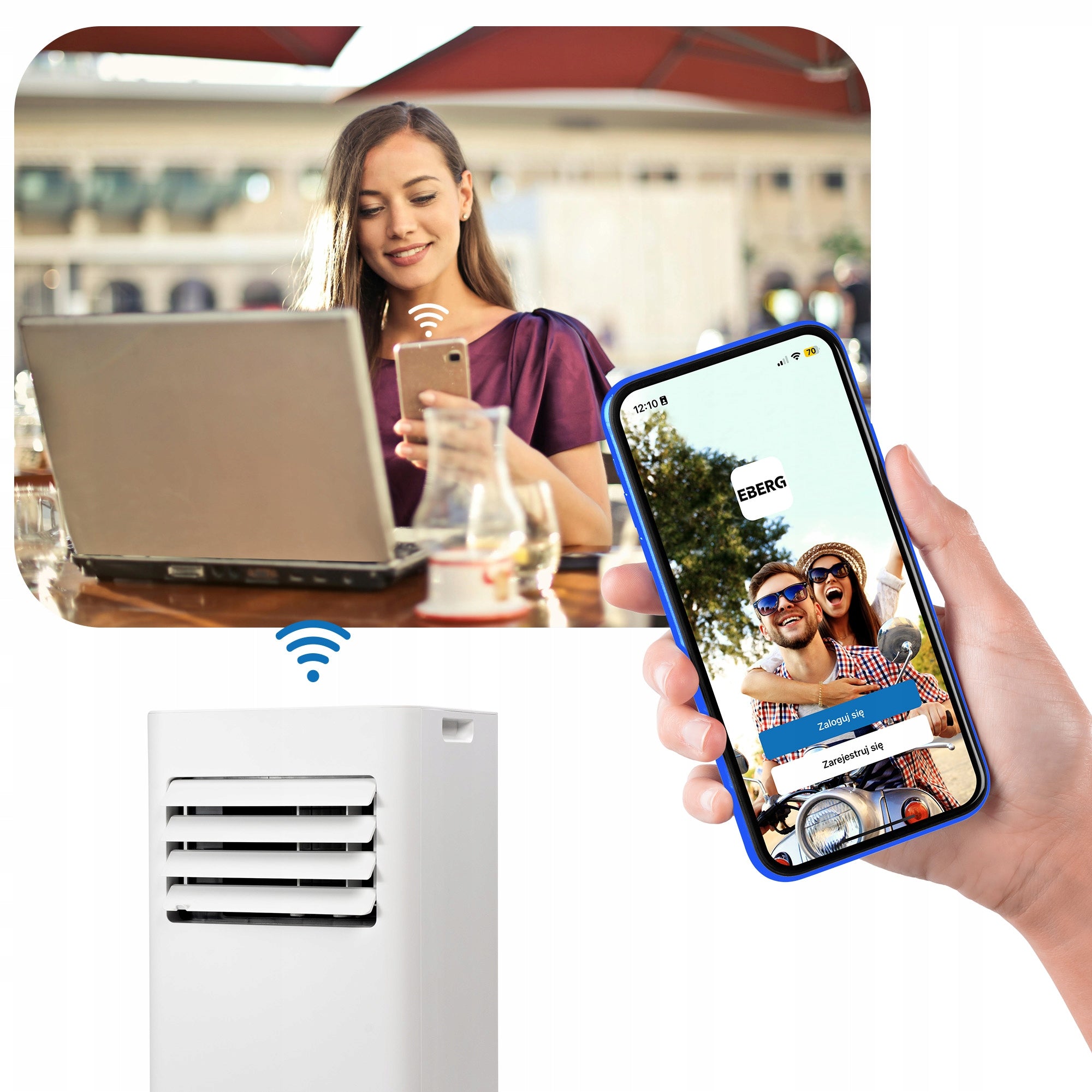 Portable air conditioner EBERG SKY 2,64kW 3in1 WiFi dehumidifier 24l/24h+ClimaLock Dominant color white
