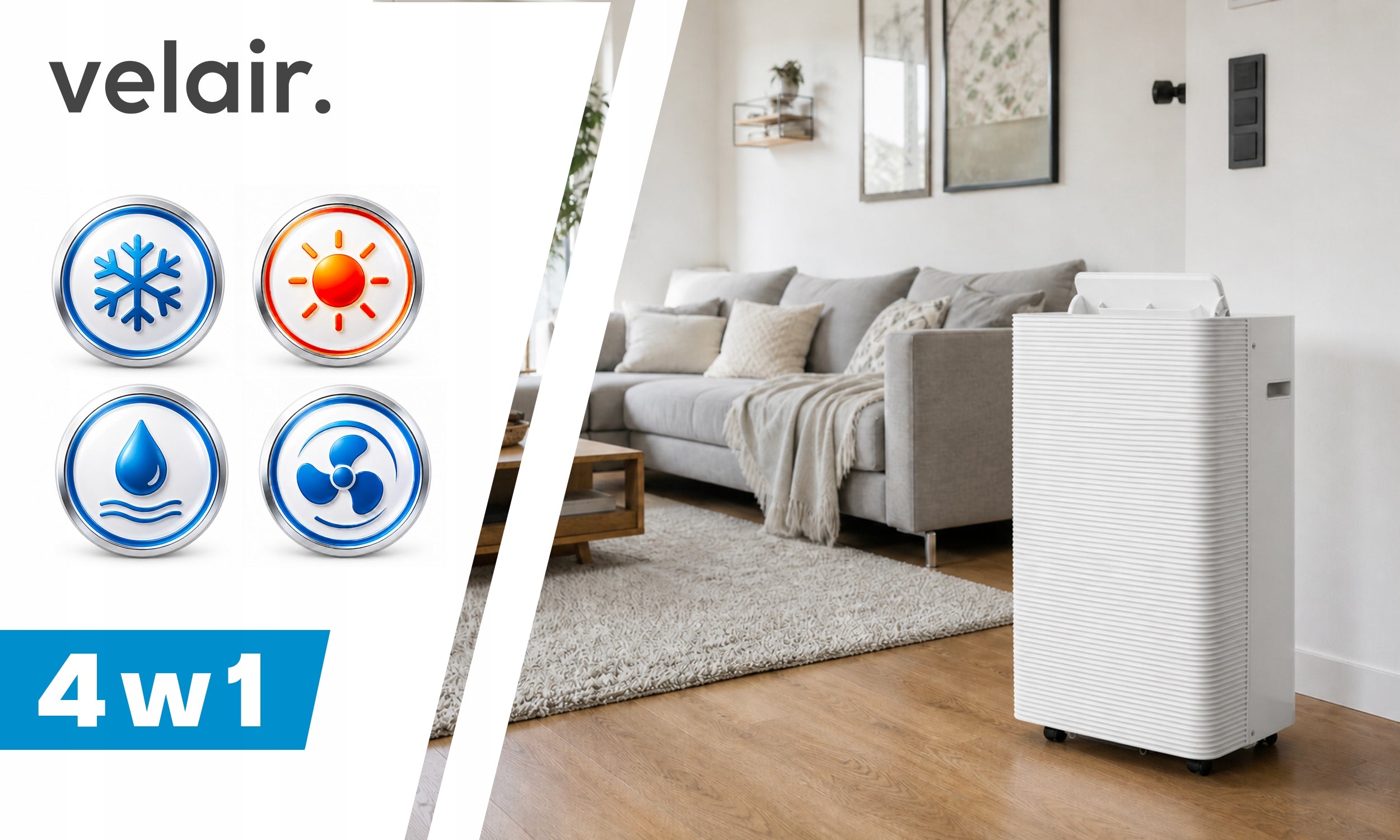 Portable air conditioner VELAIR OPTI MAX 4,1kW 4in1 WiFi dehumidifier 60l/24h Manufacturer code VELAIR OPTI MAX 4115C