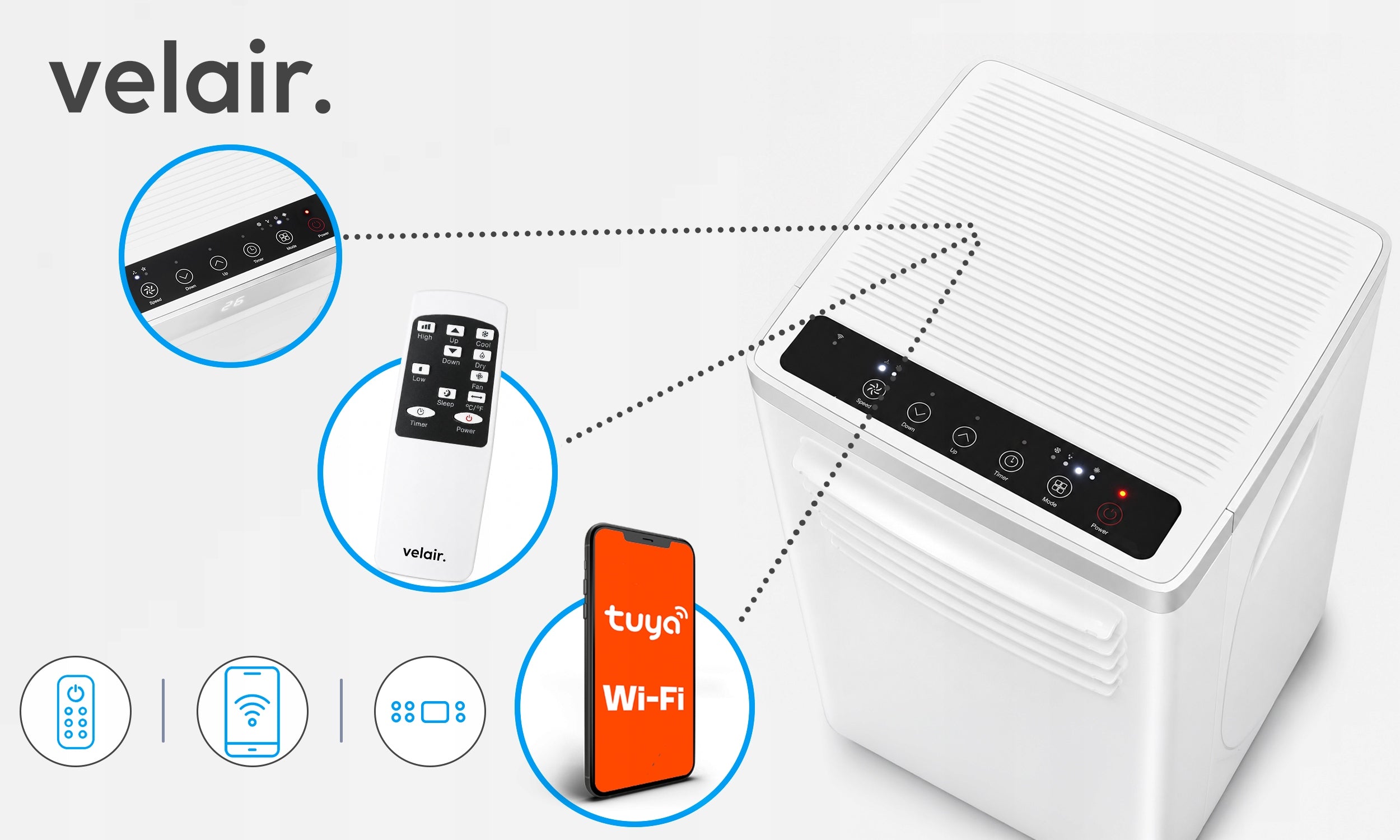 Portable air conditioner VELAIR OPTI X 3KW Dehumidifier WiFi 24L/24H Control manual with the remote control