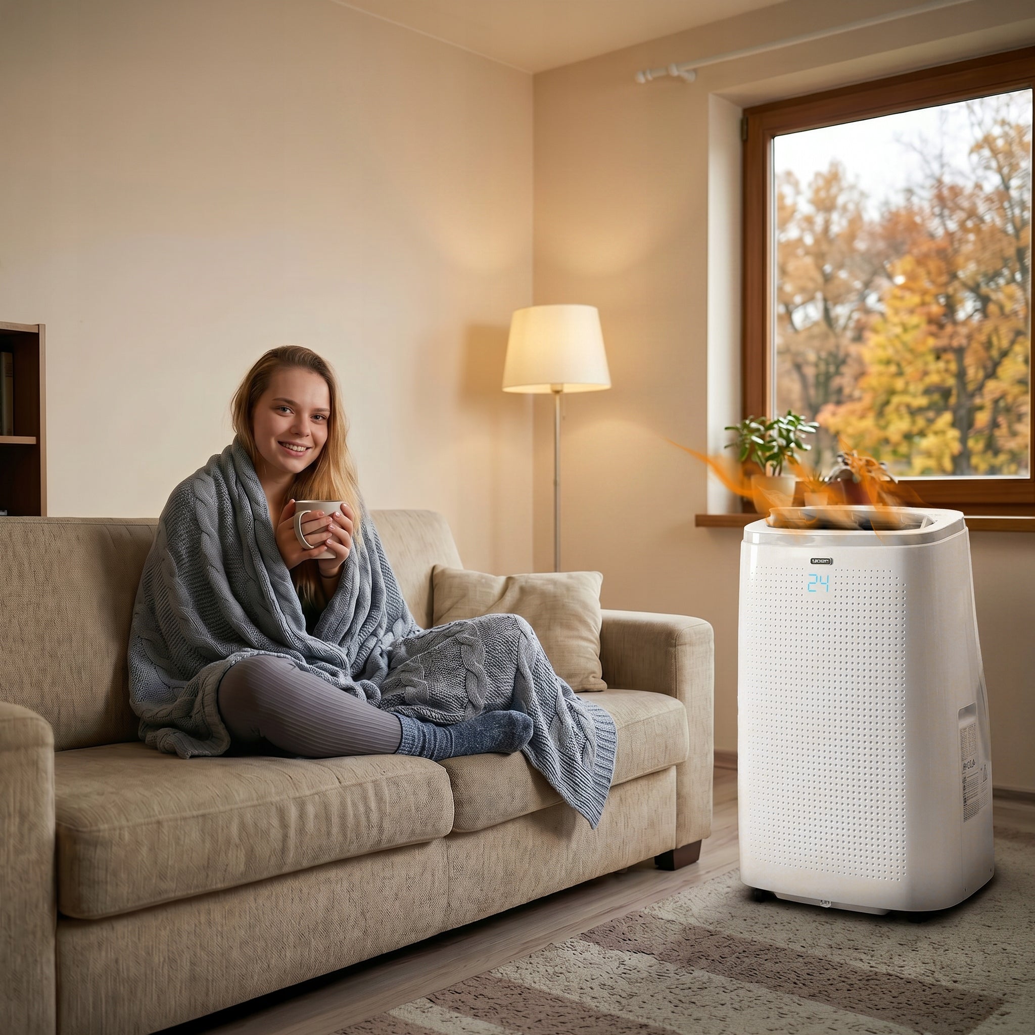 Portable air conditioner Yoer Quiet 4,7kW 75m2 WiFi Dehumidifier 80L Heating function Dominant color white