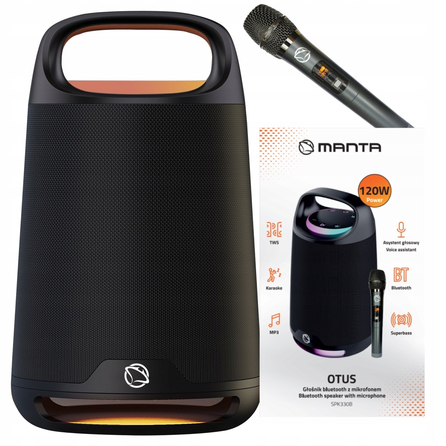 Portable bluetooth speaker with microphone Karaoke Manta Otus 120W TWS MP3 Packaging status original