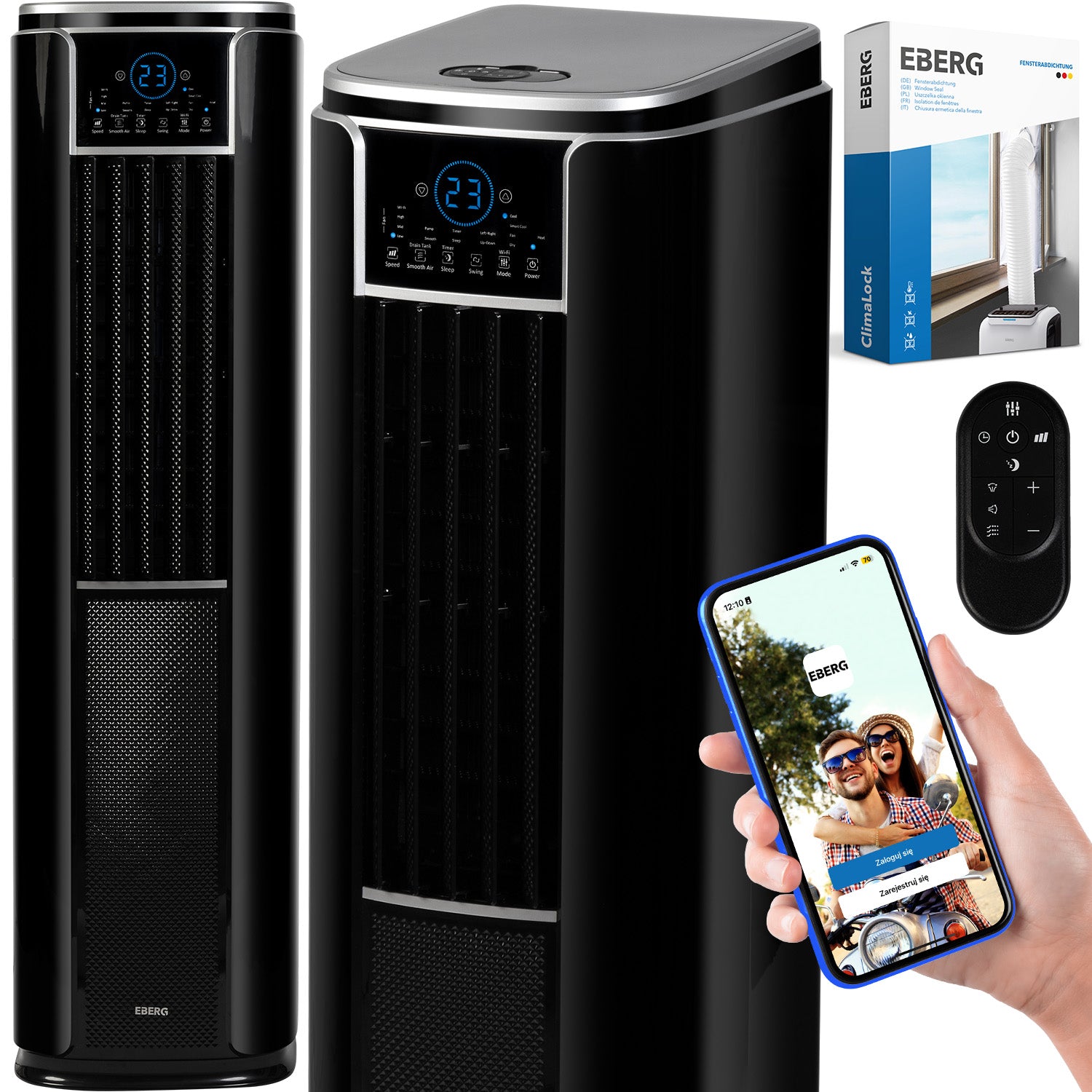 Portable column air conditioner EBERG ACROS 4,7kW 4in1 WiFi heating function Energy class - cooling A