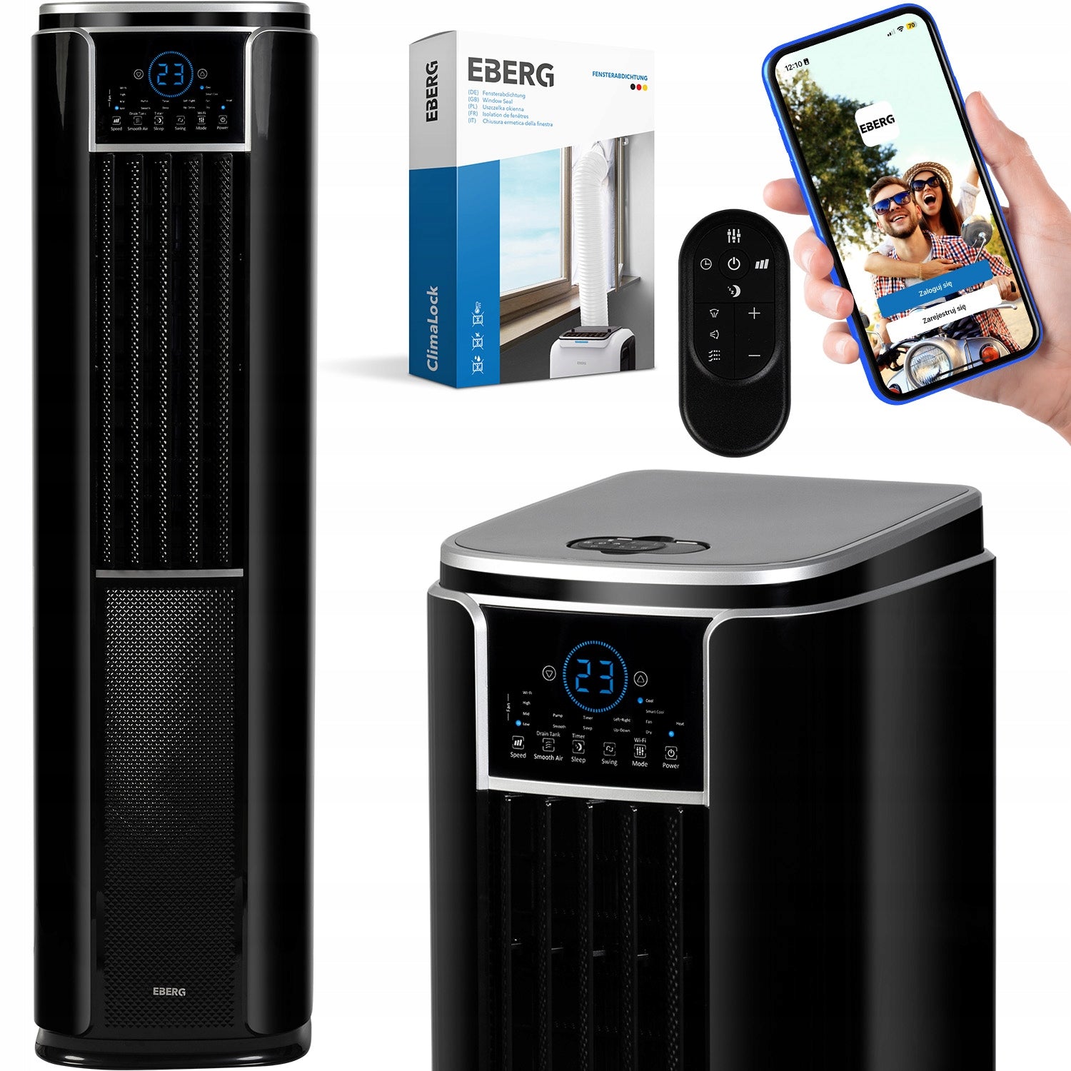 Portable column air conditioner EBERG ACROS 4,7kW 4in1 WiFi heating function