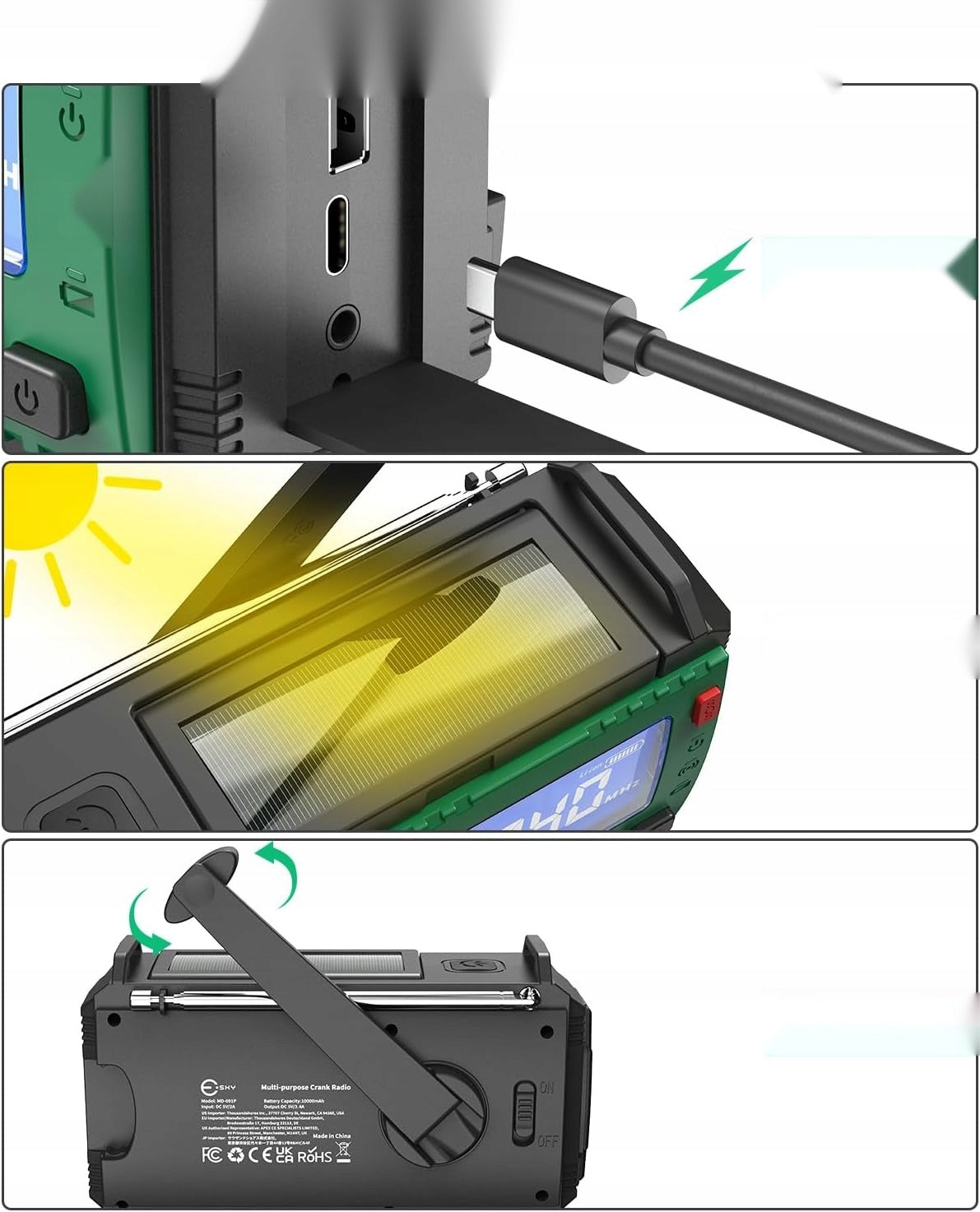Portable emergency radio 10000mah with powerbank compass flashlight Manufacturer code 5908107457343
