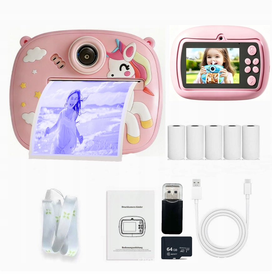 Portable instant camera for kids color photos64GB +Game