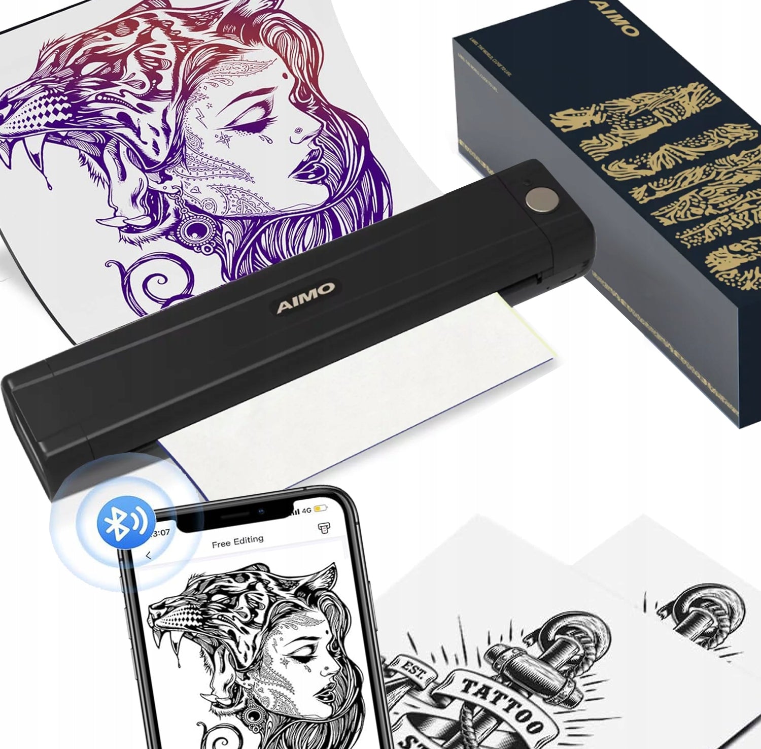 Portable printer A4 M08E-WS 203DPI tattoo bluetooth thermal decal