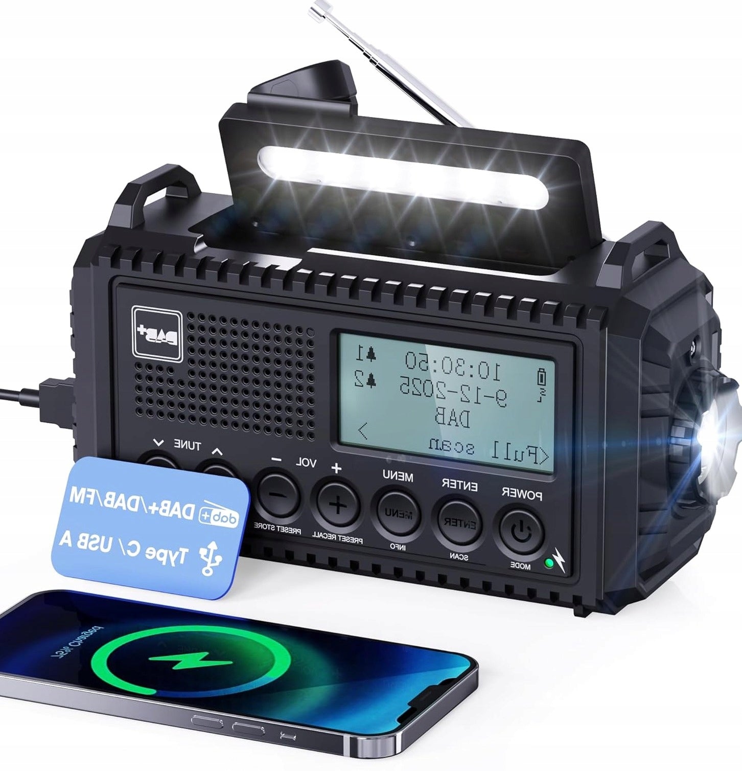 Portable radio 5000mah emergency crank with alarm clock flashlight