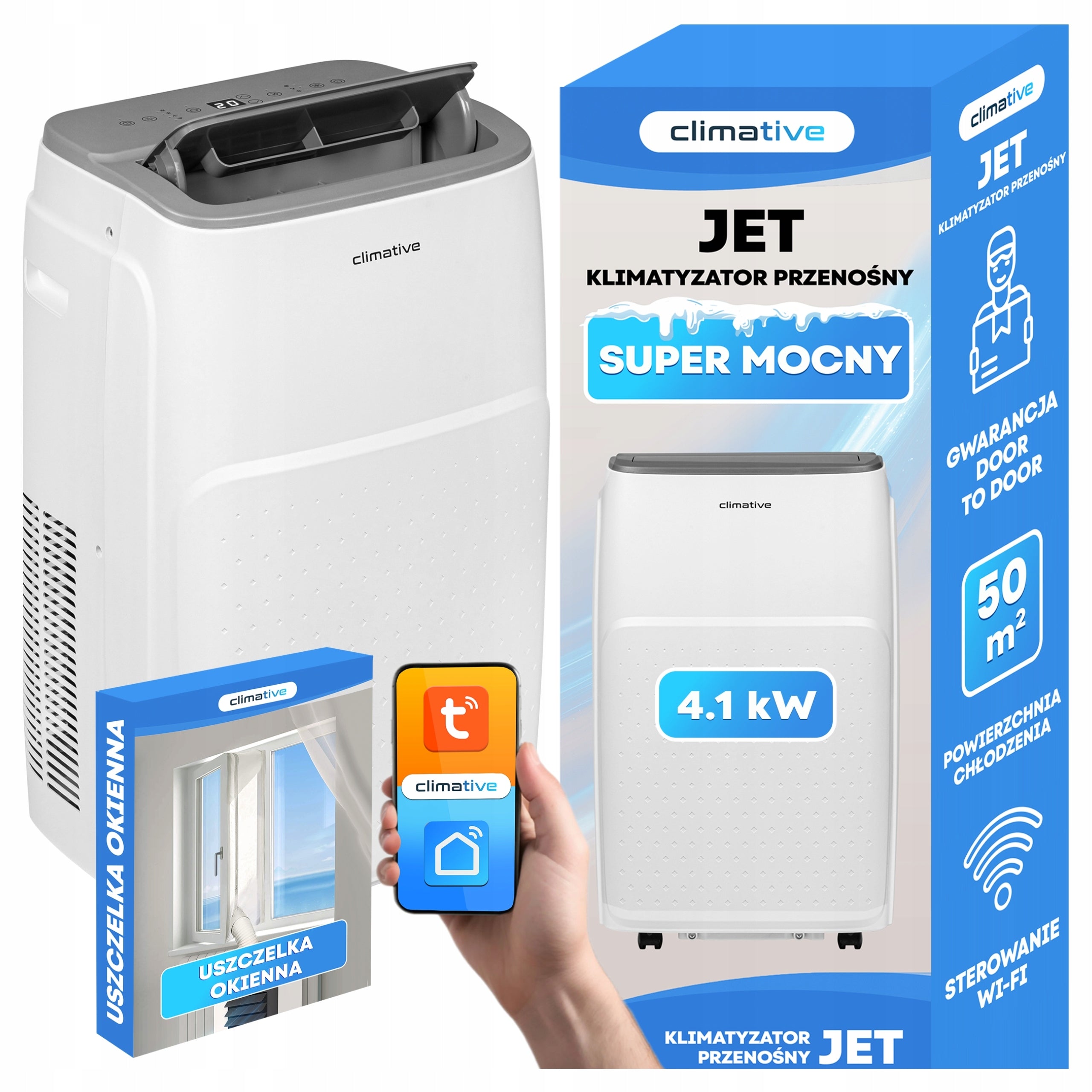 Portable room air conditioner JET WiFi 4,1kW 41 m² dehumidifier 3in1 gasket