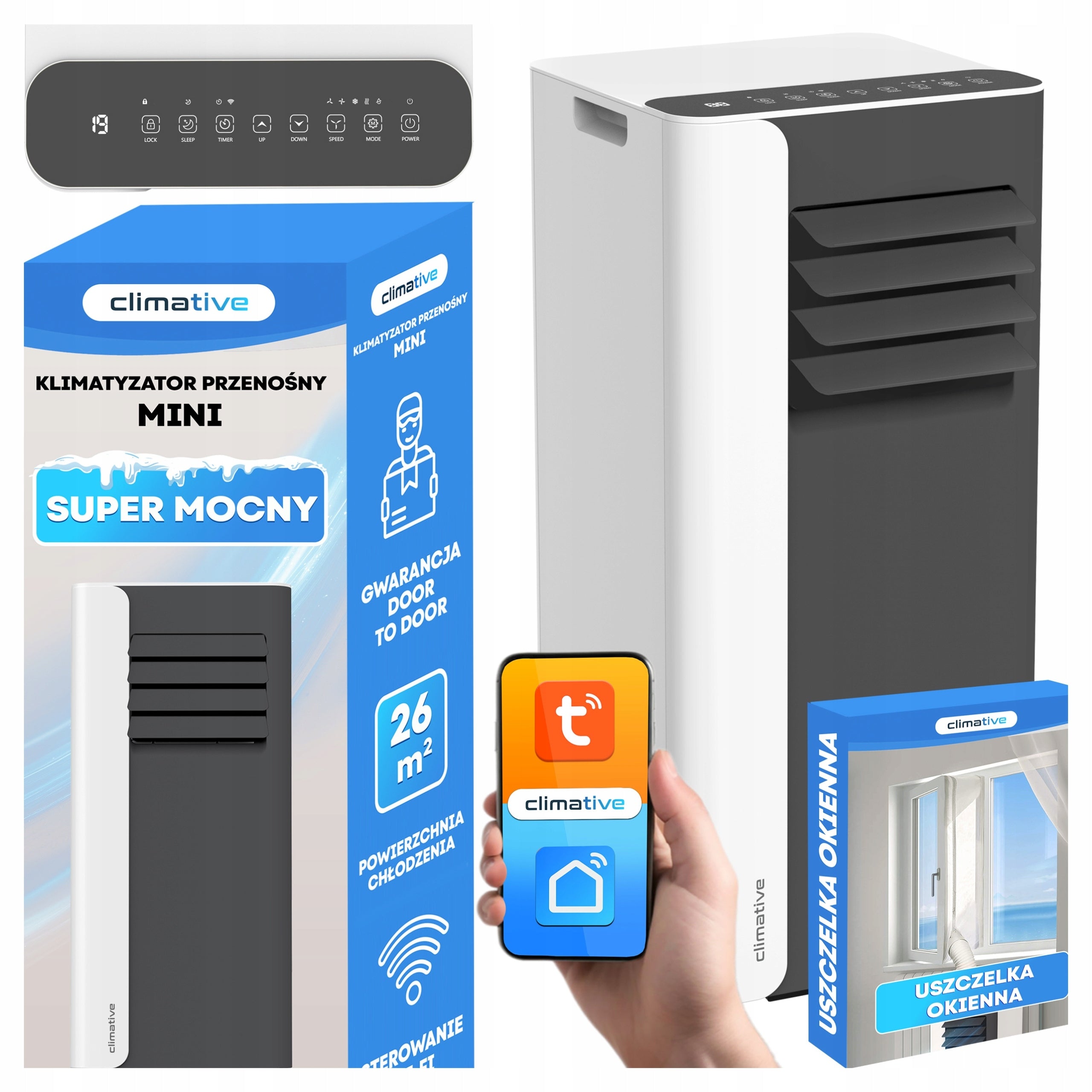 Portable room air conditioner MINI 2,6 kW small quiet WiFi 26 m2 gasket