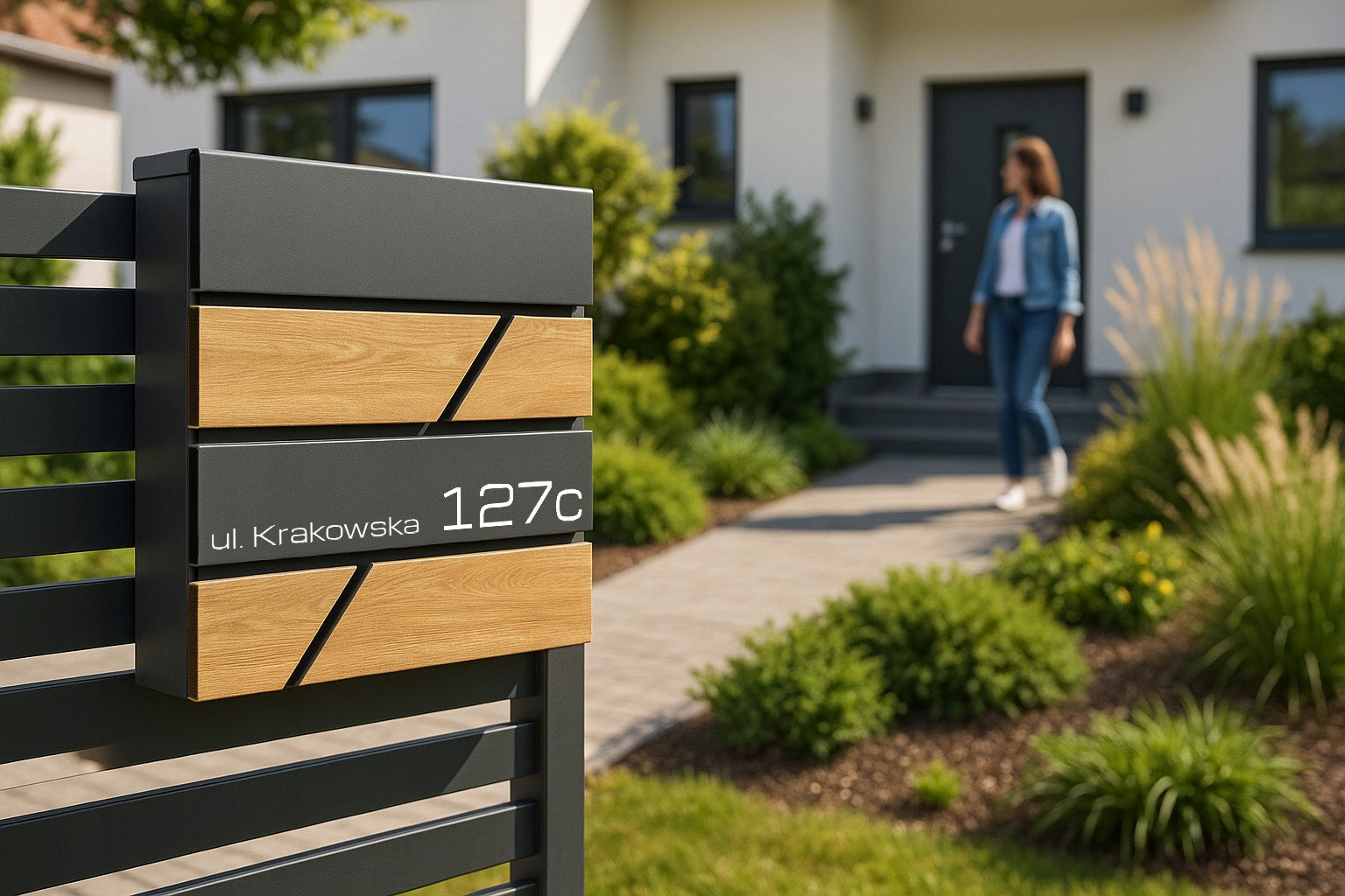 Postal Letterbox with Address Inscription House Number IMITATION WOOD Packaging status original