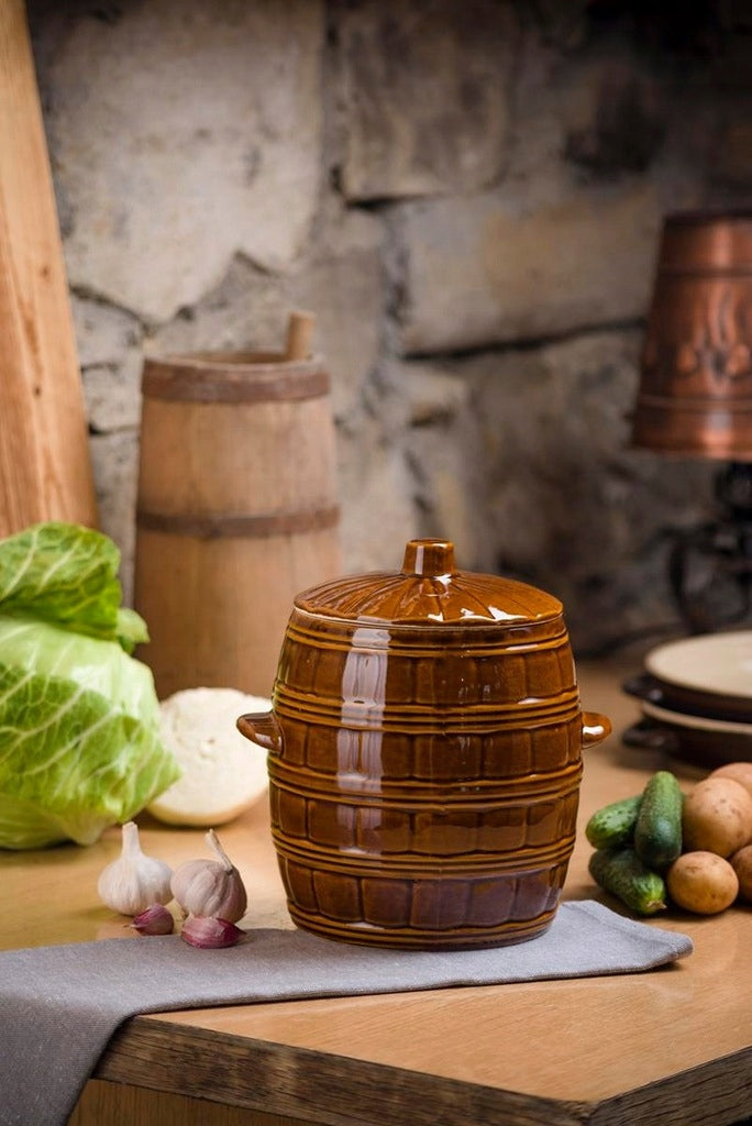 Pot barrel hermetic for pickling cabbage silage stoneware 4L Color brown
