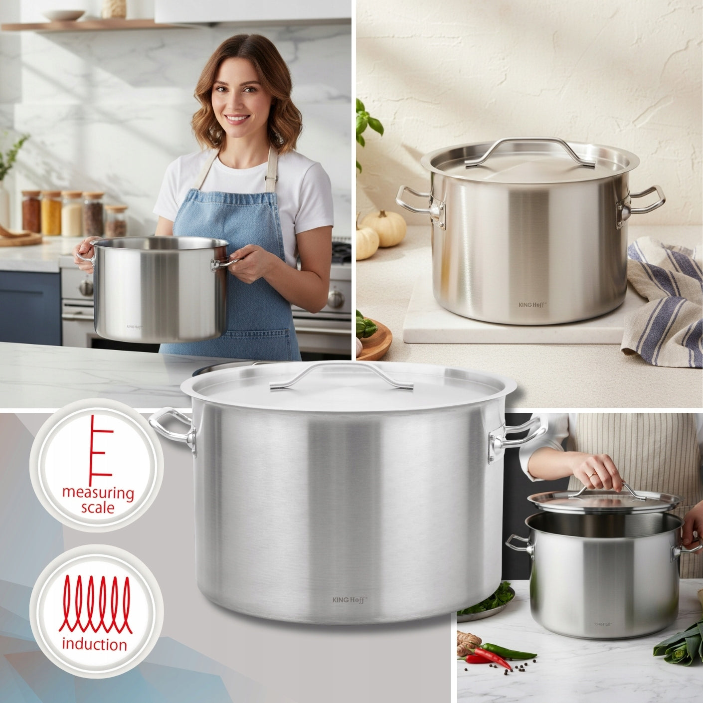 Pot with Lid 44 Lit Gastronomic 45x28cm Steel Induction Gas KINGHoff Manufacturer code KH-2027