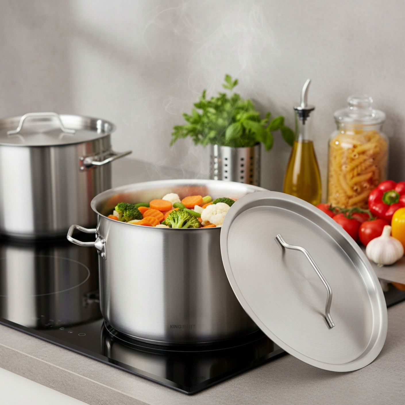 Pot with Lid 44 Lit Gastronomic 45x28cm Steel Induction Gas KINGHoff Packaging status original