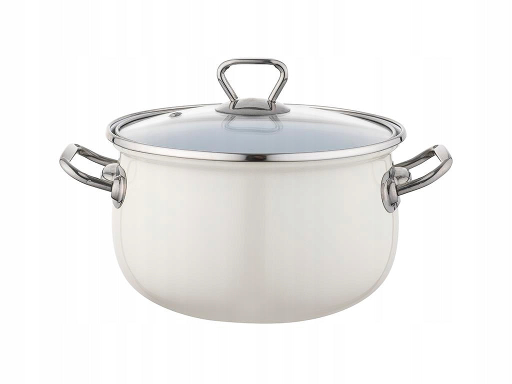 Pots ENAMEL Bliss 16cm, 2,1L, cream with lid, steel handles