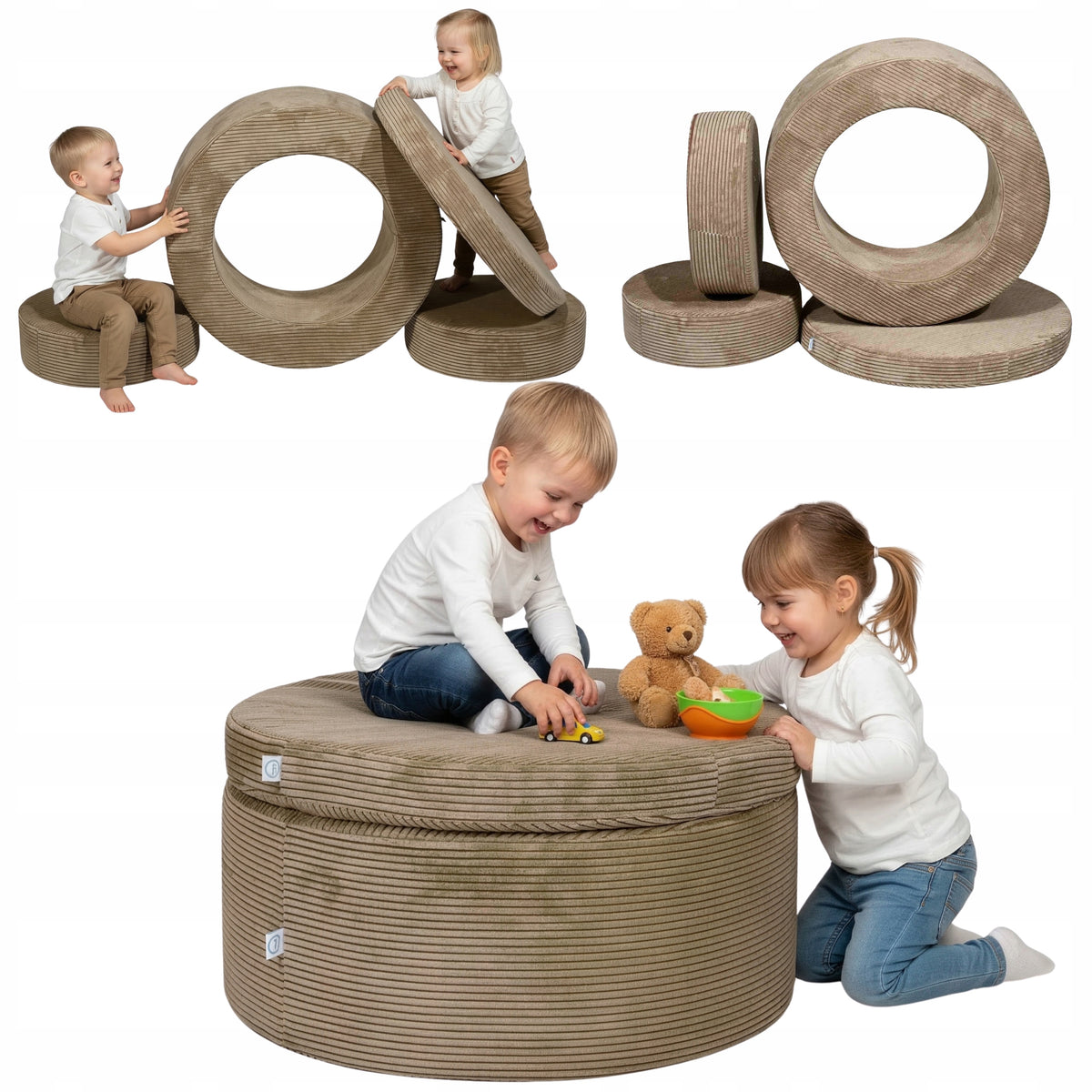 Pouf Kids XXL Foam Modular SET 4 el Square Toys CORDUROY Toffee