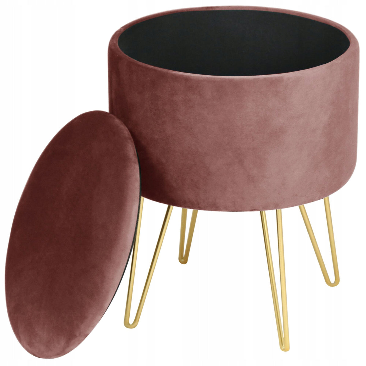 Pouf Openable LILI Velour Container Round Footrest Storage Pink Packaging status original
