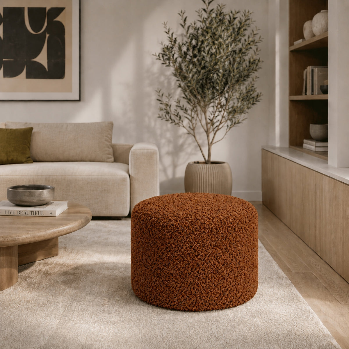 Pouf Round Upholstered Bouclé Lamb Living Room Bedroom Hallway 40cm Manufacturer code OR40