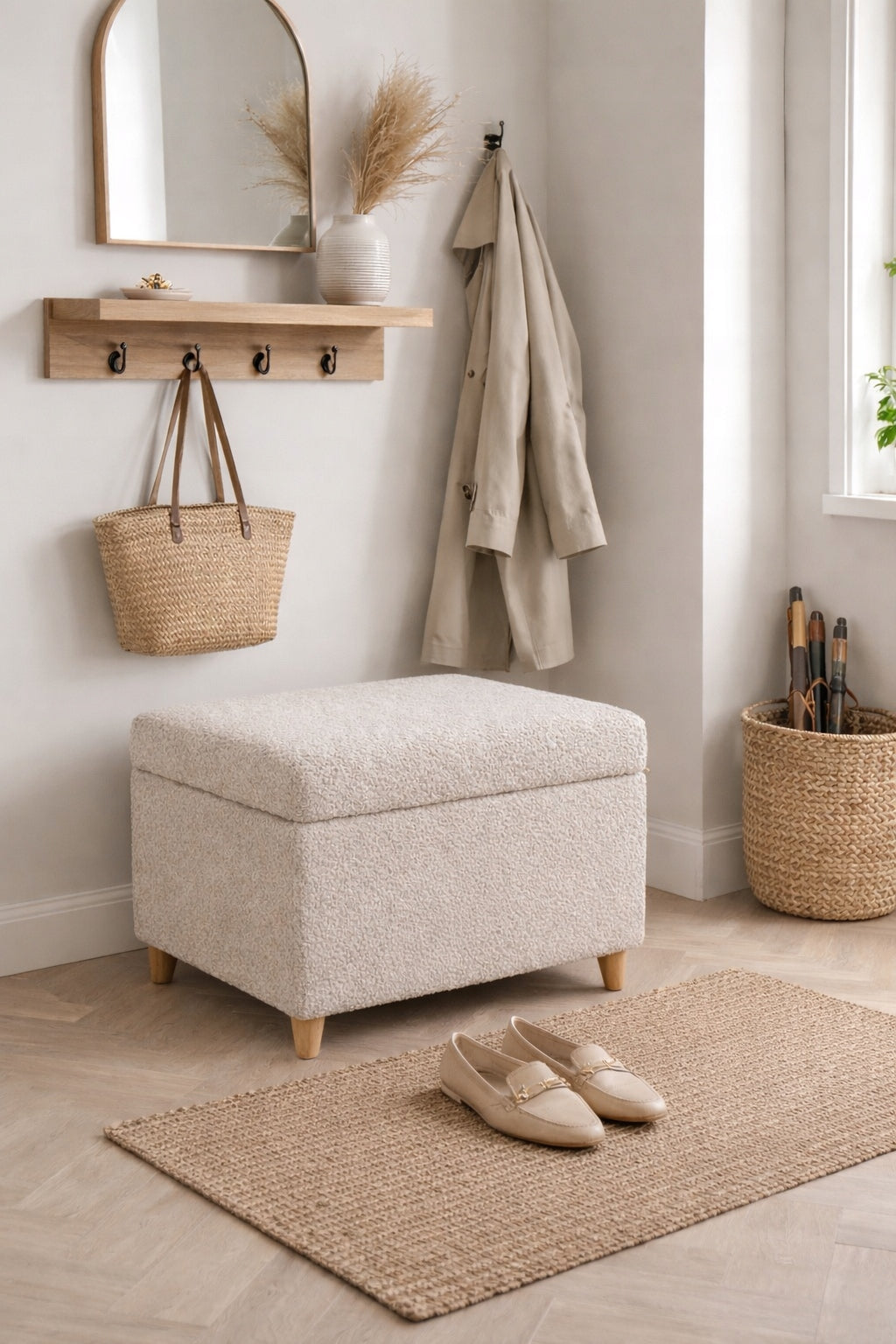 Pouf openable storage upholstered beige 65x40x45 cm for hallway TB Manufacturer code 1234