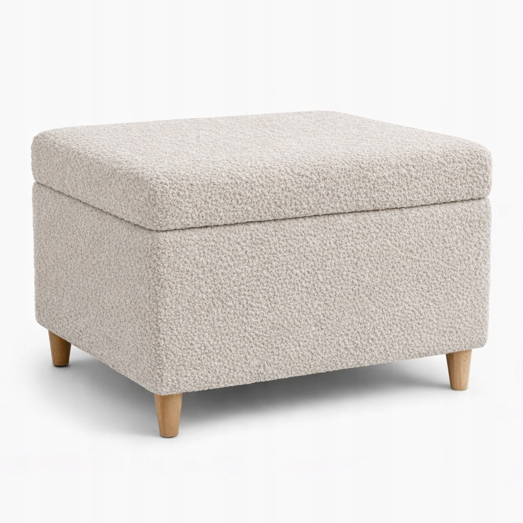 Pouf openable storage upholstered beige 65x40x45 cm for hallway TB