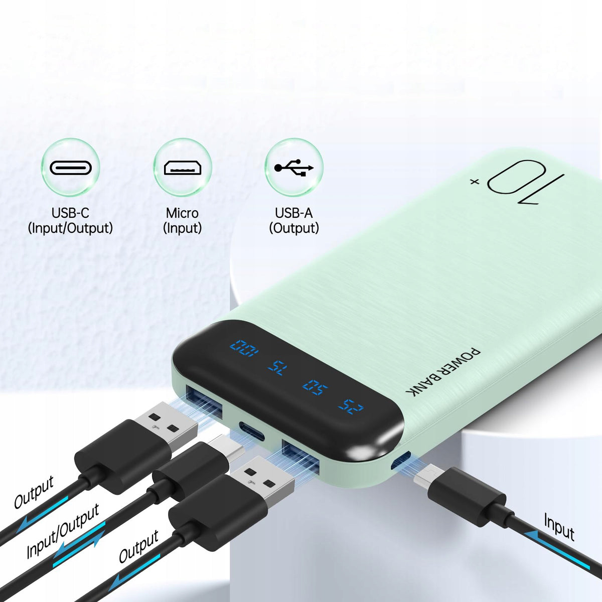 Power Bank 10000mAh Green 2x USB /USB-C/Micro USB Brand no brand
