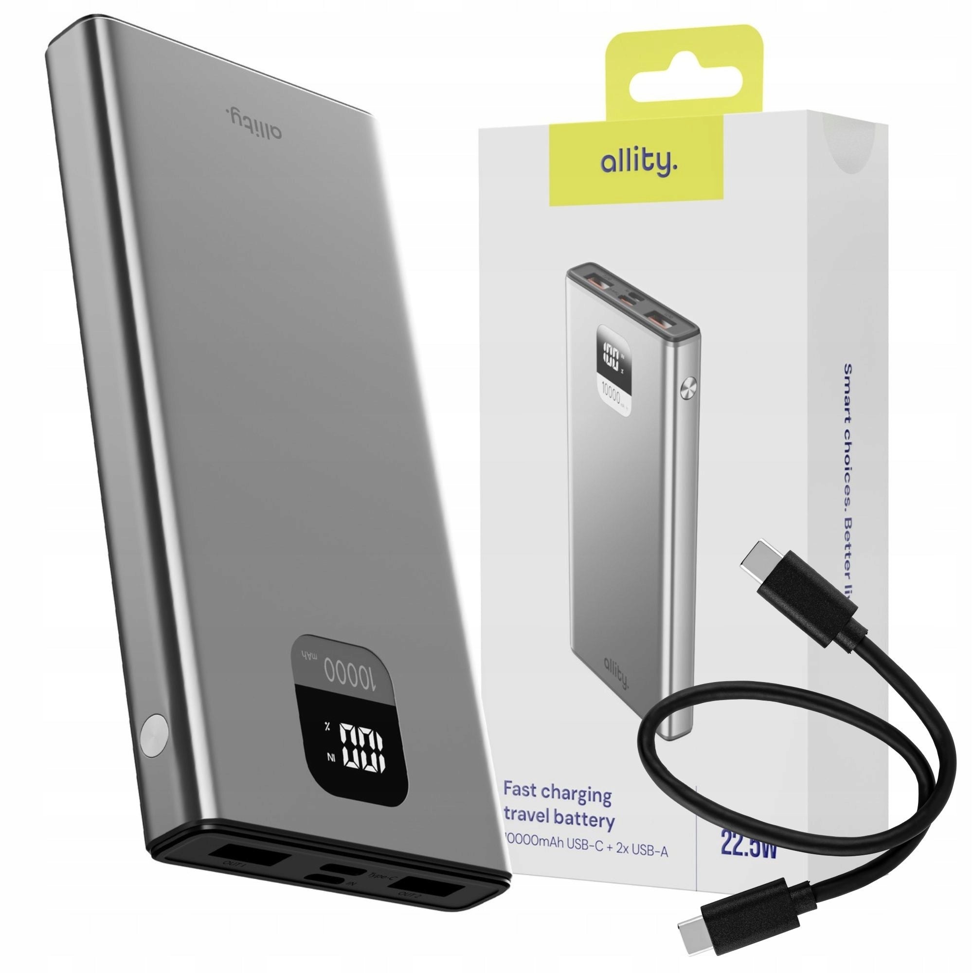 Power Bank PowerBank 10000mAh 22,5W ALUMINUM USB-C FAST + CABLE FREEBIE