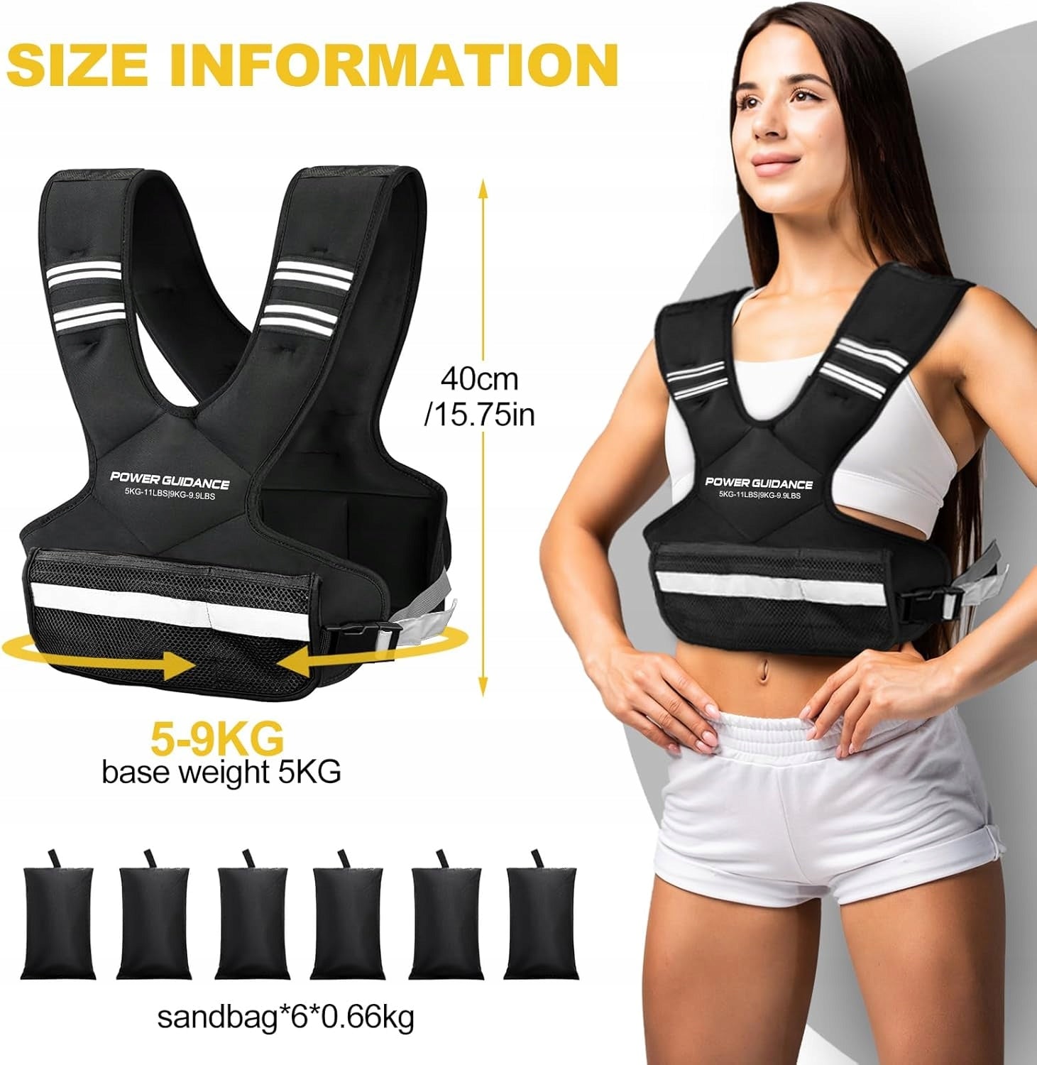 Power Guidance Weighted vest 9-14,4 kg with reflective strips Packaging status original