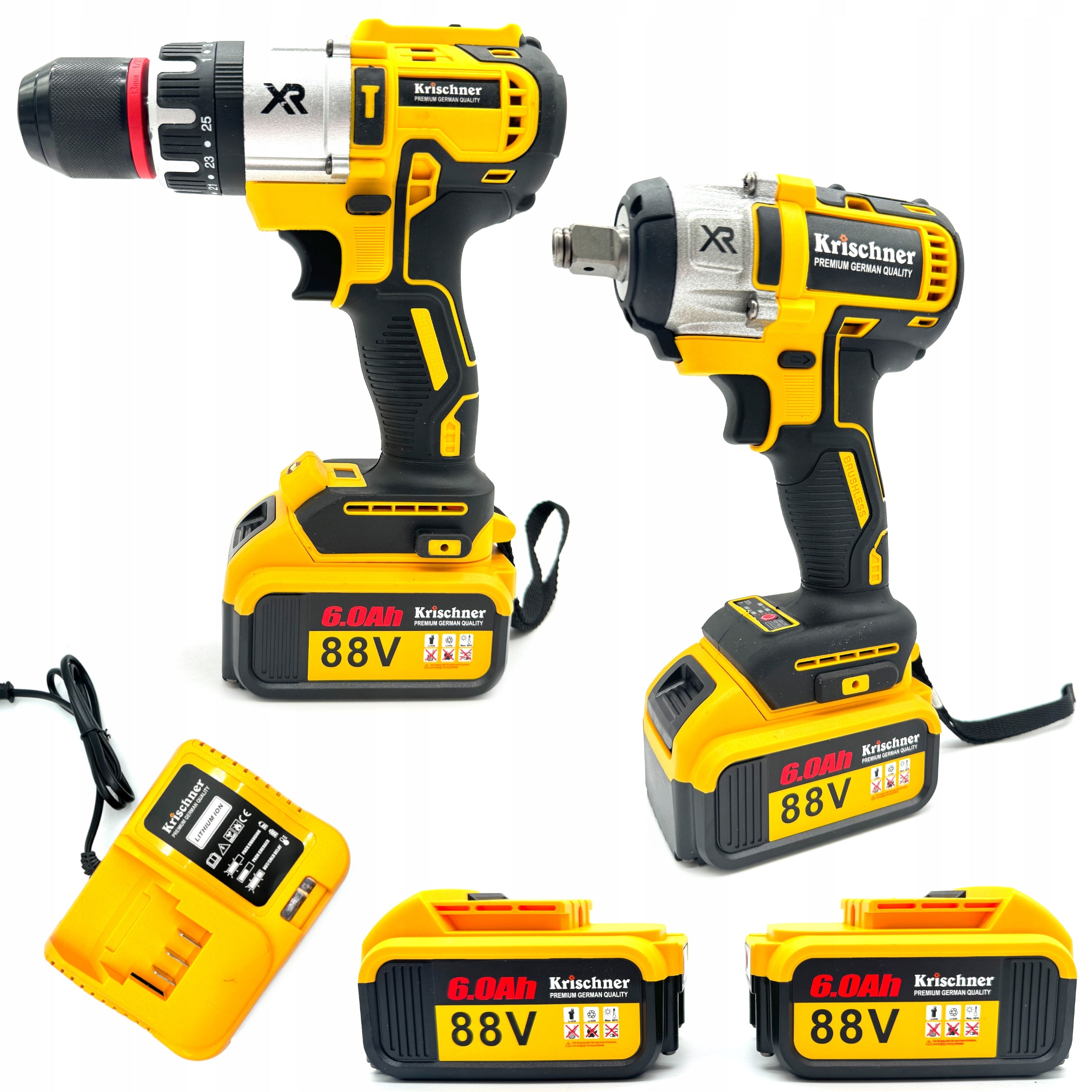 Power Tool Kit Drill/Driver + Impact Wrench 2×88V Battery