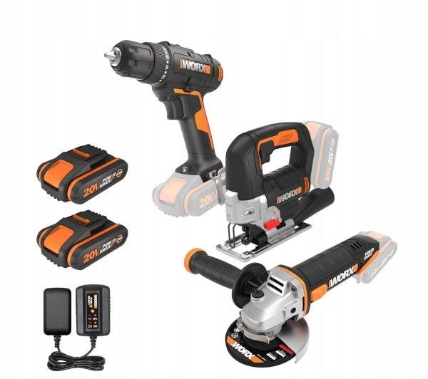 Power Tool Kit Worx Screwdriver + Jigsaw + Grinder