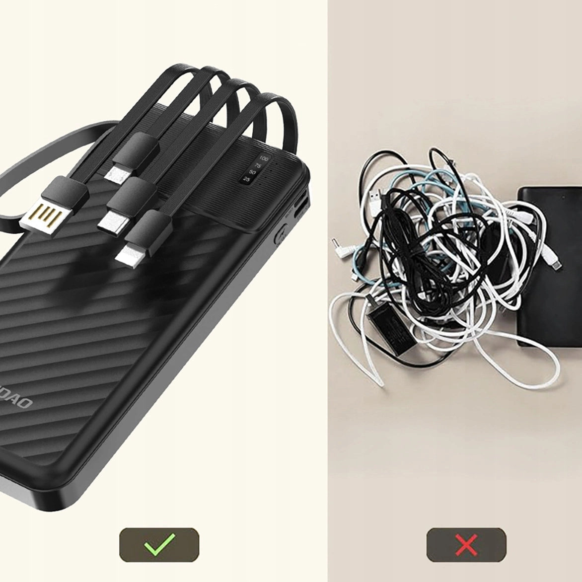 PowerBank Dudao K11 10000mAh USB cables USB-C Lightning microUSB 2A 10W Manufacturer code 6977196681853