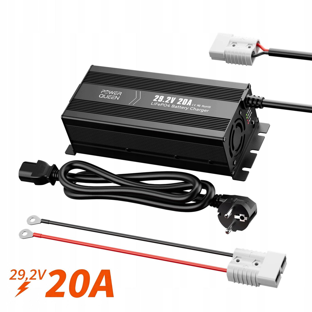 PowerQueen 29.2V 20A LiFePO4 Charger 0V Activation for Camper Boat Solar RV