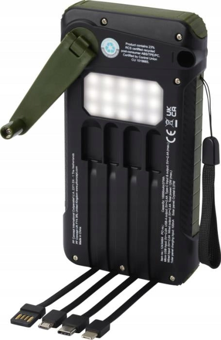 Powerbank 10000 solar power bank on DYNAMO with crank + 4 charging tips Packaging status original