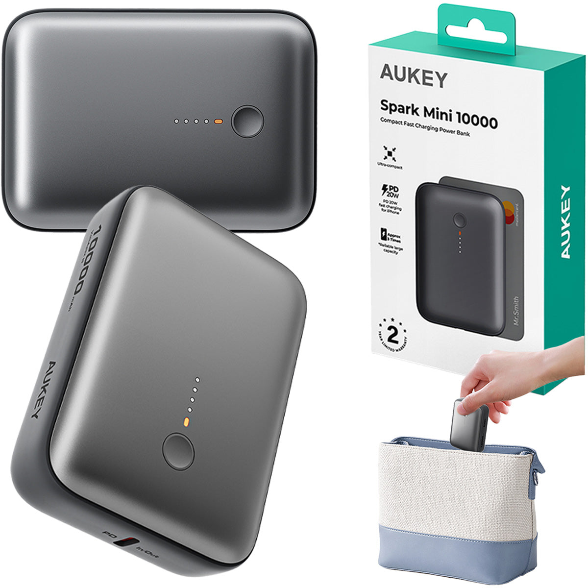 Powerbank 10000mAh AUKEY Spark Mini USB-C USB-A PB-Y55 FAST CHARGE