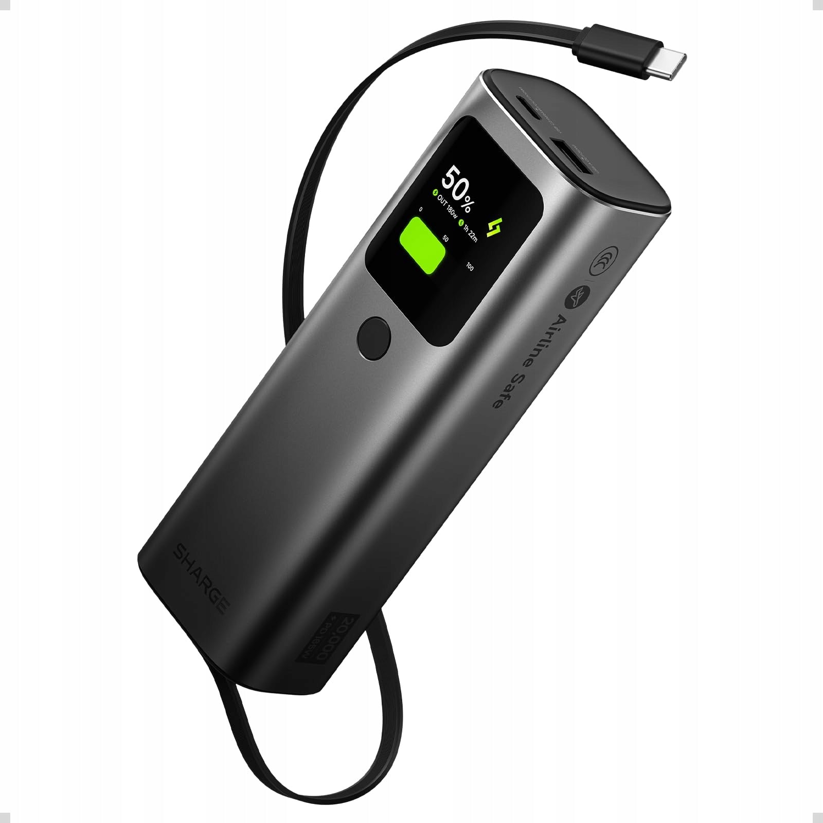 Powerbank 20000mAh SHARGE Retractable 165 USB C Cable Quick Charge