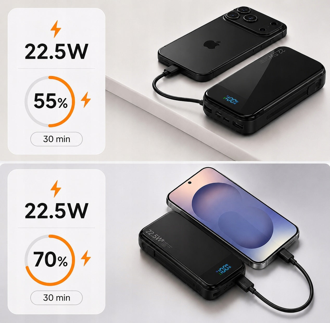 Powerbank 30000mAh 22,5W QC PD 2x USB USB-C Z WBUDOWANYM KABLEM USB C Manufacturer code P88