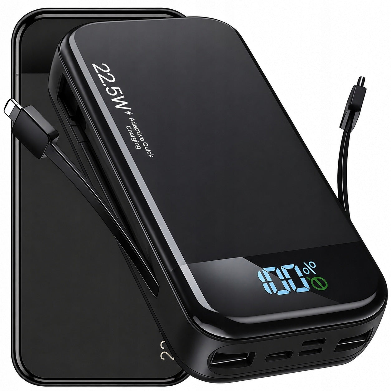 Powerbank 30000mAh 22,5W QC PD 2x USB USB-C Z WBUDOWANYM KABLEM USB C