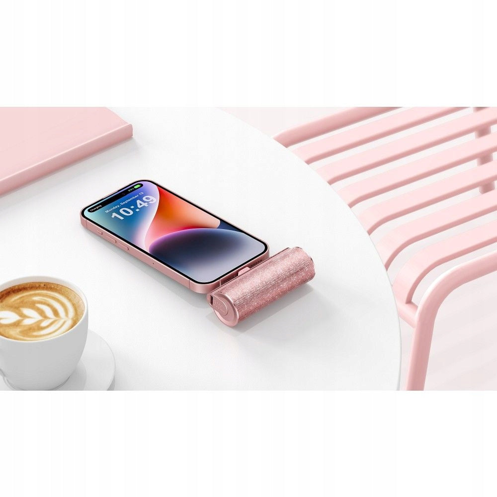 Powerbank 5000 mAh with integrated C connector PD QC3.0 2,4A 12W PlugOn pink Packaging status original