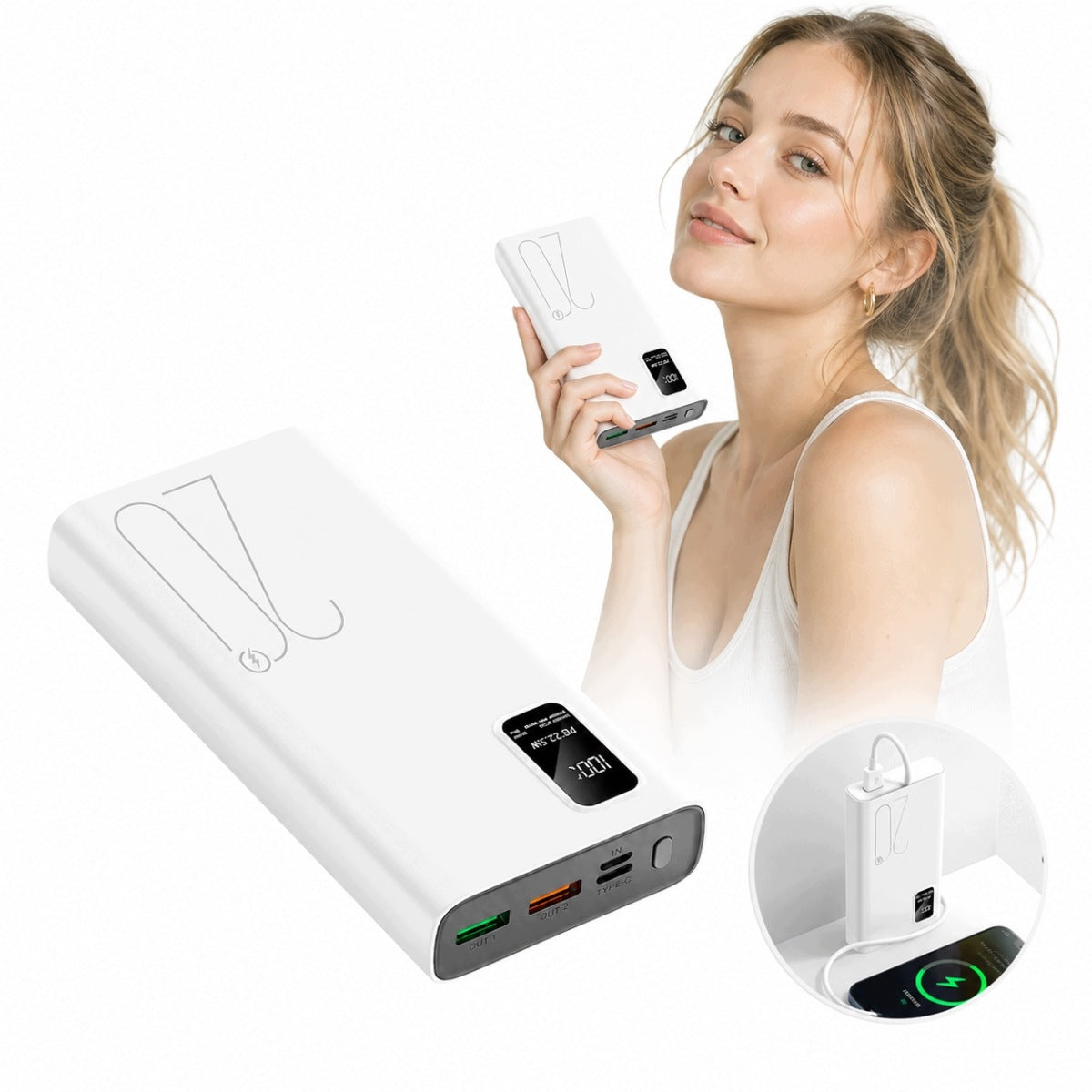Powerbank 50000mAh 22.5W 3x USB USB-C QC 3.0 Display Safe.