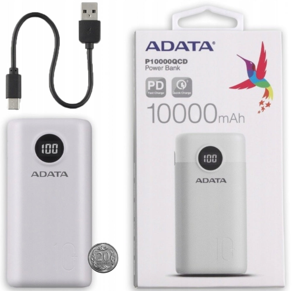 Powerbank ADATA 10000 mAh white P10000QCD PD Fast Charge Manufacturer code AP10000QCD-DGT-CWH