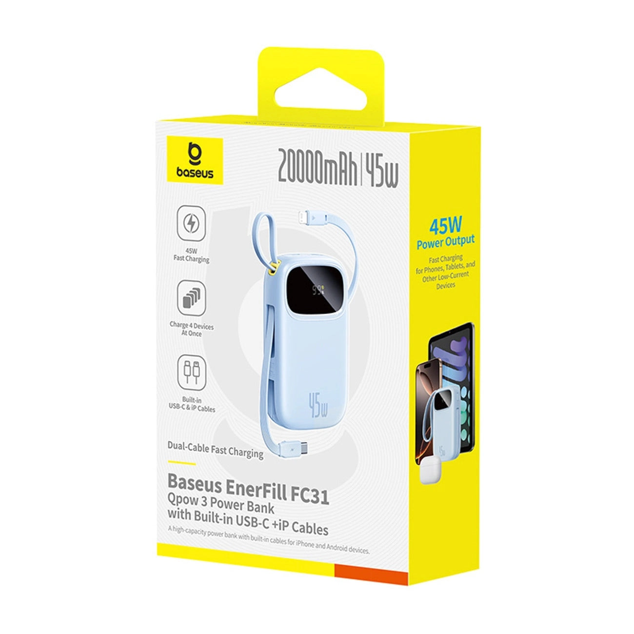 Powerbank Baseus EnerFill FC31 20000mAh 45W with USB-C cable display Brand Baseus