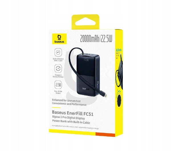 Powerbank Baseus EnerFill FC51 20000 Bipow 2 Pro 22,5W Black + USB-C Cable Packaging status original