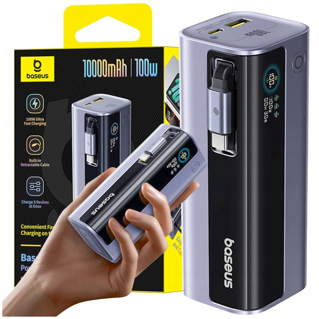 Powerbank Baseus EnerGeek GR11 10000mAh 100W with coiled cable - grey