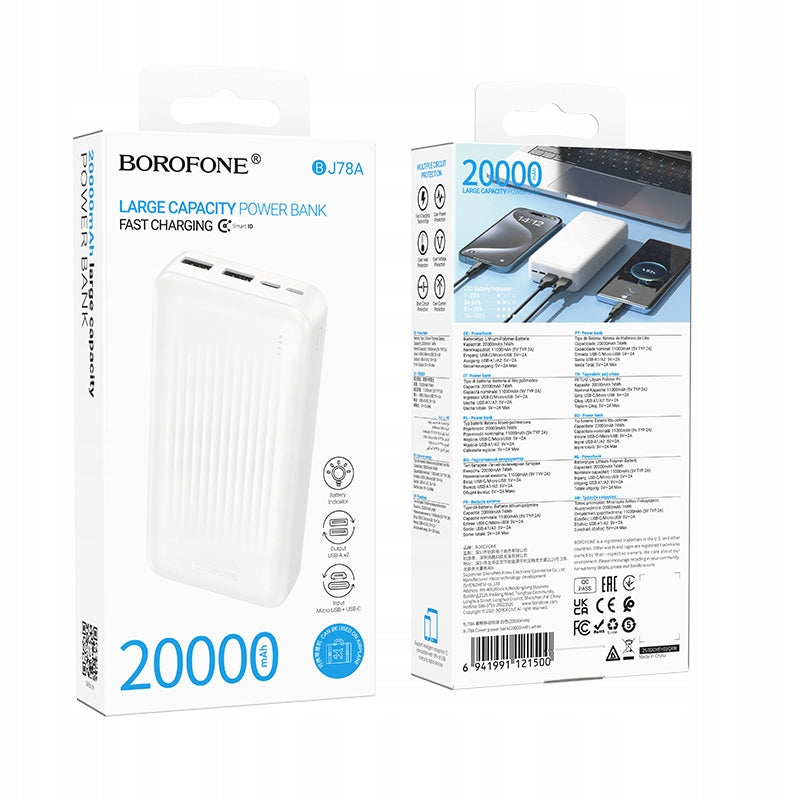Powerbank Borofone 20000 mAh USB-C / Micro-USB white Manufacturer code 6941991121500