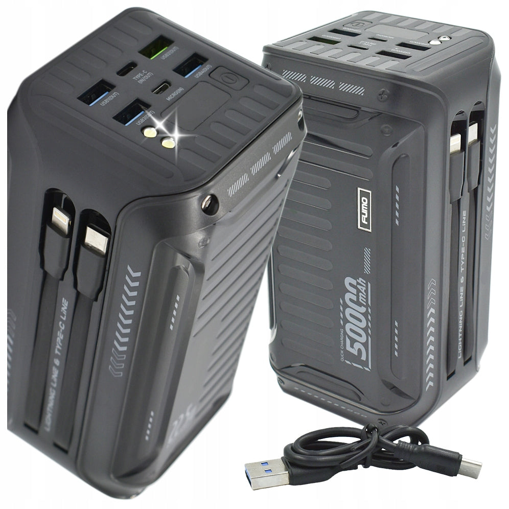 Powerbank POWER BANK 50000mAh USB USB-C FAST CHARGING LCD FLASHLIGHT CABLES