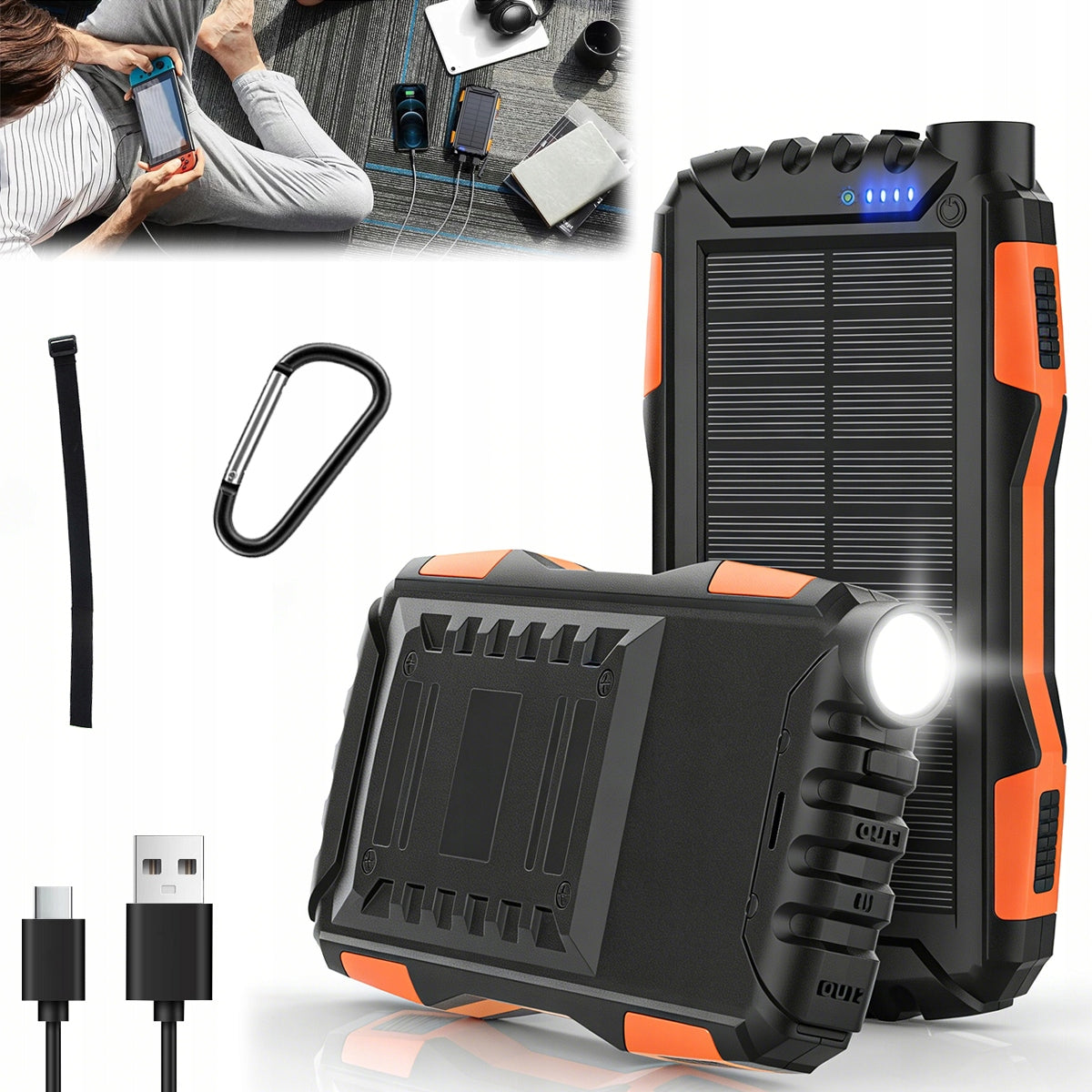 Powerbank Solar 30000mAh Waterproof 22,5W Fast Charging LED