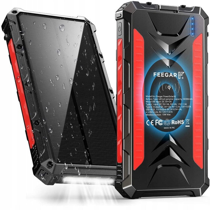 Powerbank Solar Feegar 36000mah Power 20W 4x USB-C PD Induction Fast Power Packaging status original