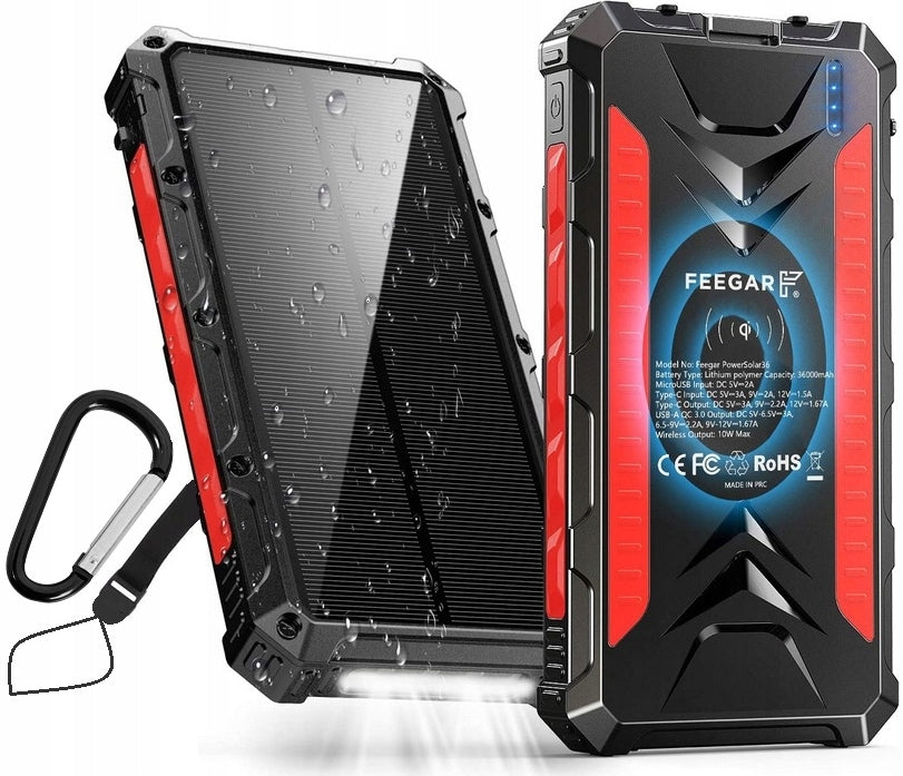 Powerbank Solar Feegar 36000mah Power 20W 4x USB-C PD Induction Fast Power