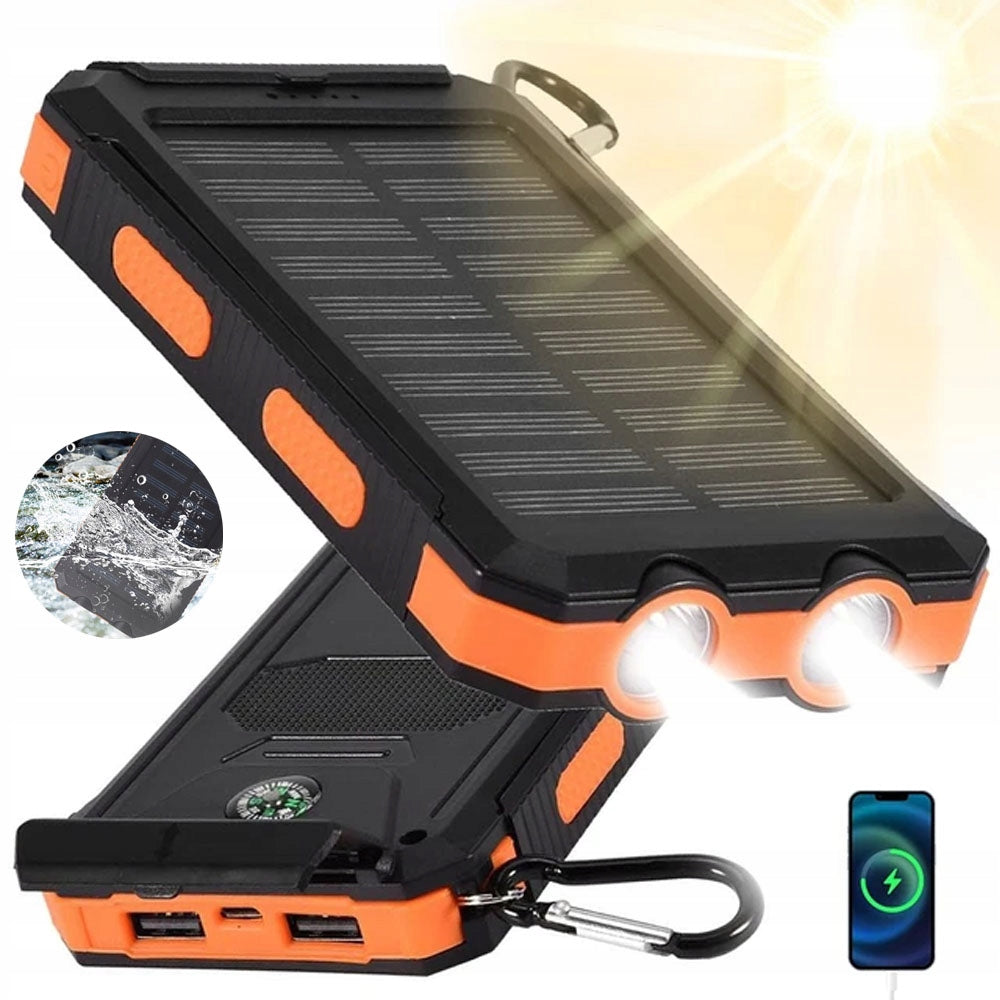 Powerbank Solar Waterproof Flashlight Charger 10000mah With Carabiner