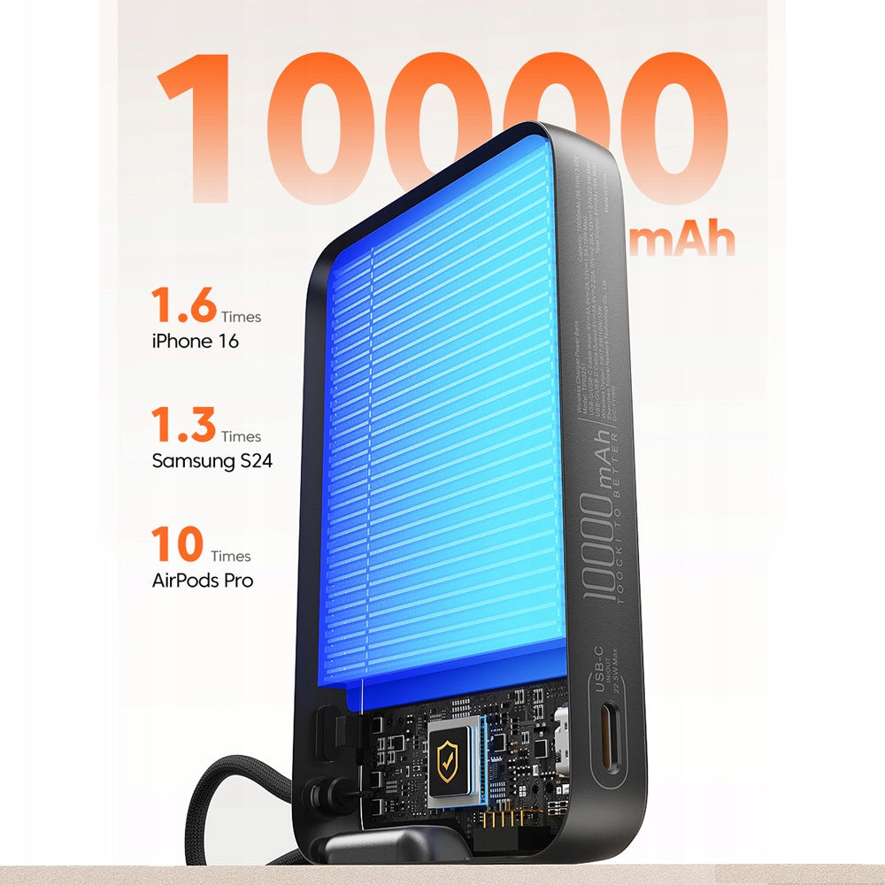 Powerbank Toocki 10000 mAh 22.5W with USB-C+ cable wireless charging Brand Toocki