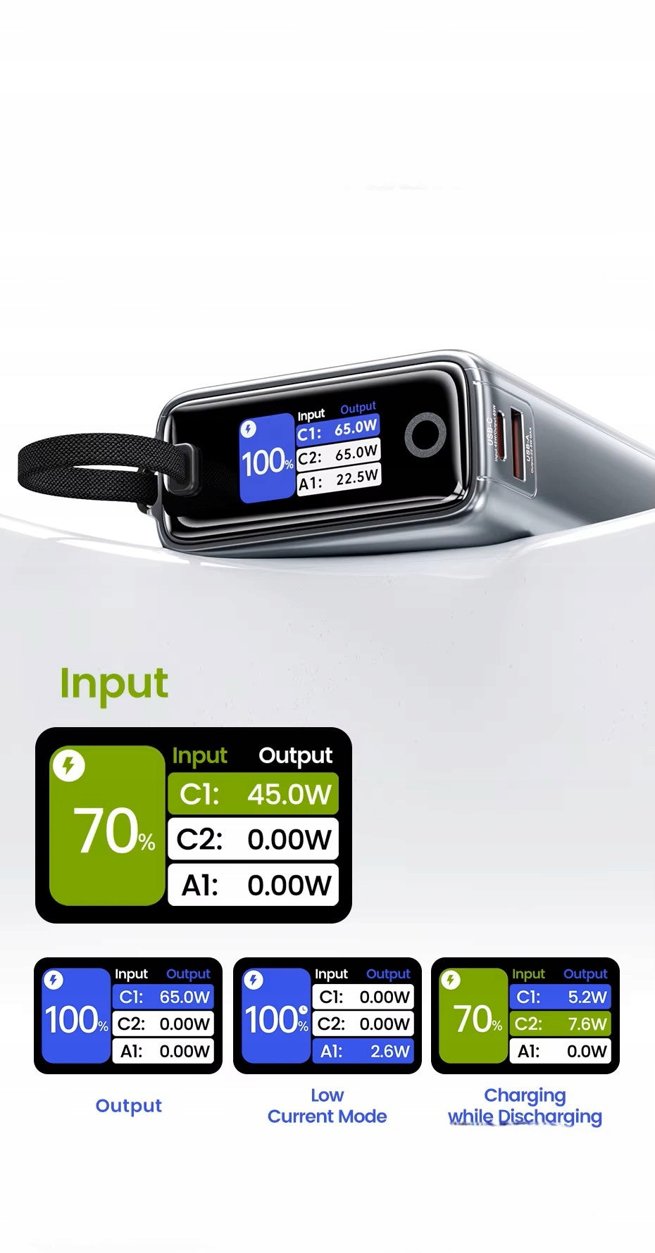 Powerbank Toocki 20000mAh PD 65W + USB-C LED Cable Manufacturer code TP0165
